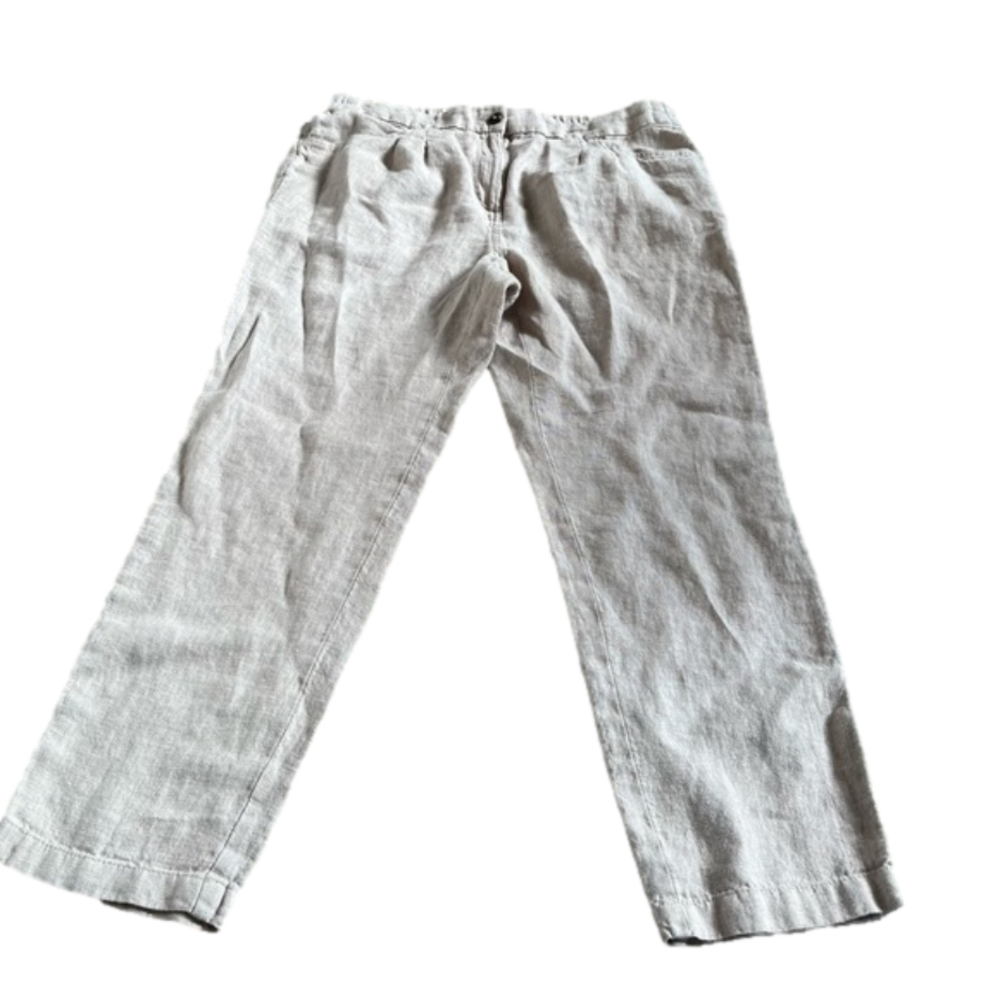 100% Linen Trousers, Natural Beige Oat Colour, Elastic Back, Large